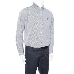 Pre Owned Ralph Lauren Monochrome Striped Cotton Long Sleeve Shirt M