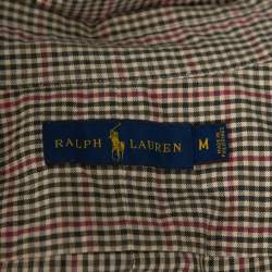 Pre Owned قميص رالف لورين أزرار أمامية قطن مربعات أخضر زيتوني مقاس وسط (ميديوم)