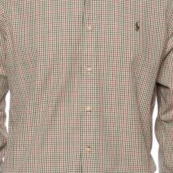 Pre Owned قميص رالف لورين أزرار أمامية قطن مربعات أخضر زيتوني مقاس وسط (ميديوم)