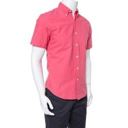 Pre Owned Ralph Lauren Coral Pink Cotton Short Sleeve Slim Fit Shirt M
