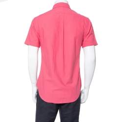 Pre Owned Ralph Lauren Coral Pink Cotton Short Sleeve Slim Fit Shirt M