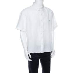 Ralph Lauren White Linen Short Sleeve Slim Fit Shirt XXL