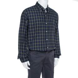 Ralph Lauren Navy Blue Plaid Cotton Long Sleeve Button Front Shirt XXL