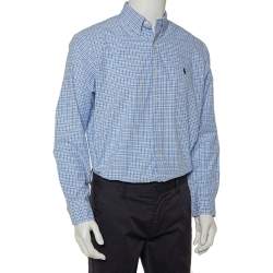 Ralph Lauren Blue & White Checkered Cotton Button Front Shirt L