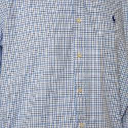 Ralph Lauren Blue & White Checkered Cotton Button Front Shirt L