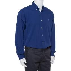 مملوكة مسبقًا Ralph Lauren Navy Blue Cotton Button Front Shirt L