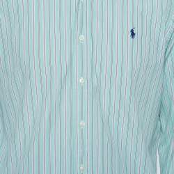 Pre Owned Ralph Lauren Green Striped Cotton Button Front Custom Fit Shirt M