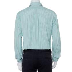 Pre Owned Ralph Lauren Green Striped Cotton Button Front Custom Fit Shirt M