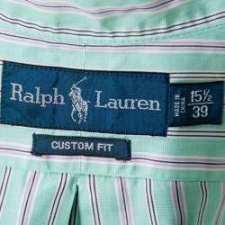 Pre Owned Ralph Lauren Green Striped Cotton Button Front Custom Fit Shirt M