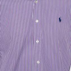 Pre Owned Ralph Lauren Purple Striped Cotton Button Front Custom Fit Shirt M