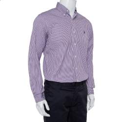 Pre Owned Ralph Lauren Purple Striped Cotton Button Front Custom Fit Shirt M