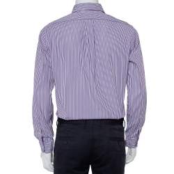 Pre Owned Ralph Lauren Purple Striped Cotton Button Front Custom Fit Shirt M