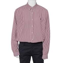 Pre Owned Ralph Lauren Burgundy Striped Cotton Logo Embroidered Button Front Shirt XXL