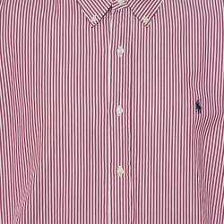 Pre Owned Ralph Lauren Burgundy Striped Cotton Logo Embroidered Button Front Shirt XXL