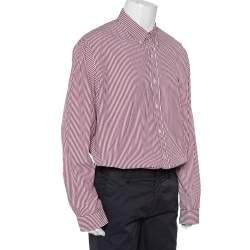 Pre Owned Ralph Lauren Burgundy Striped Cotton Logo Embroidered Button Front Shirt XXL