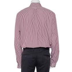 Pre Owned Ralph Lauren Burgundy Striped Cotton Logo Embroidered Button Front Shirt XXL