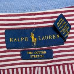 Pre Owned Ralph Lauren Burgundy Striped Cotton Logo Embroidered Button Front Shirt XXL
