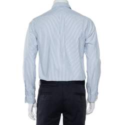 Pre Owned Ralph Lauren White & Blue Striped Cotton Logo Embroidered Button Front Shirt S