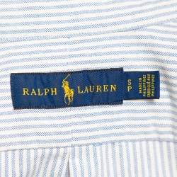 Pre Owned Ralph Lauren White & Blue Striped Cotton Logo Embroidered Button Front Shirt S