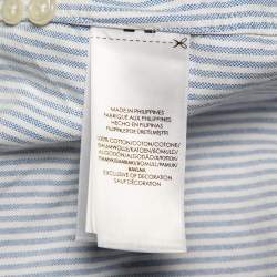 Pre Owned Ralph Lauren White & Blue Striped Cotton Logo Embroidered Button Front Shirt S