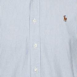 Pre Owned Ralph Lauren White & Blue Striped Cotton Logo Embroidered Button Front Shirt S