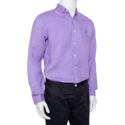Pre Owned Ralph Lauren Purple Cotton Button Front Custom Fit Shirt M
