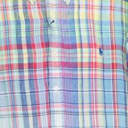 Pre Owned Ralph Lauren Multicolor Checkered Ocean Wash Linen Slim Fit Shirt XXL