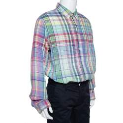 Pre Owned Ralph Lauren Multicolor Checkered Ocean Wash Linen Slim Fit Shirt XXL