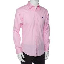 Pre Owned Ralph Lauren Pink Feather Weight  Cotton Slim Fit Shirt M
