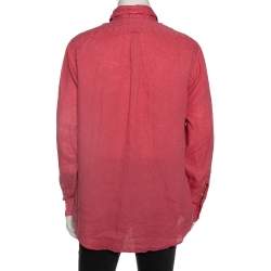 Pre Owned Ralph Lauren Pink Ocean Wash Linen Button Front Sport Shirt L