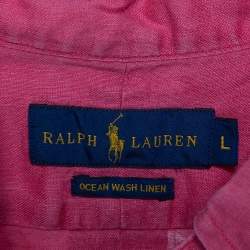 Pre Owned Ralph Lauren Pink Ocean Wash Linen Button Front Sport Shirt L