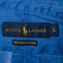 Pre Owned Ralph Lauren Blue Ocean Wash Linen Button Front Sport Shirt L