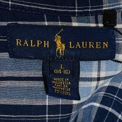 Pre Owned Ralph Lauren Blue Checkered Cotton Button Front Shirt L
