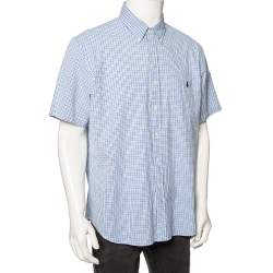 Pre Owned Ralph Lauren Blue Checkered Cotton Button Front Short Sleeve Shirt XL