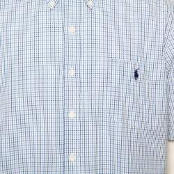 Pre Owned Ralph Lauren Blue Checkered Cotton Button Front Short Sleeve Shirt XL