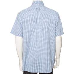 Pre Owned Ralph Lauren Blue Checkered Cotton Button Front Short Sleeve Shirt XL