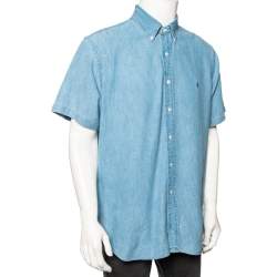 Pre Owned Ralph Lauren Light Blue Denim Button Front Short Sleeve Shirt XL