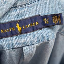 Pre Owned Ralph Lauren Light Blue Denim Button Front Short Sleeve Shirt XL