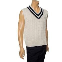 Pre Owned Polo by Ralph Lauren Wimbledon Off-White Cable Knit Sleeveless Vest L