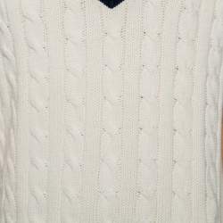 Pre Owned Polo by Ralph Lauren Wimbledon Off-White Cable Knit Sleeveless Vest L