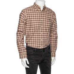 Pre Owned Ralph Lauren Beige Checkered Cotton Button Front Shirt M