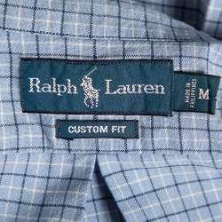 Pre Owned قميص رالف لورين قطن كاروهات أزرق أزرار أمامية مقاس وسط (ميديوم) 