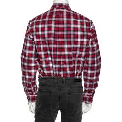 Pre Owned قميص رالف لورين قطن كاروهات أحمر أزرار أمامية مقاس كبير (لارج) 