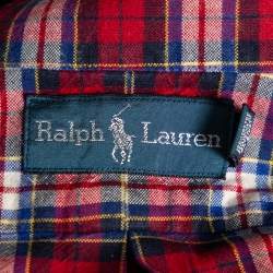 Pre Owned قميص رالف لورين قطن كاروهات أحمر أزرار أمامية مقاس كبير (لارج) 