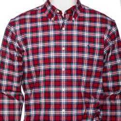 Pre Owned قميص رالف لورين قطن كاروهات أحمر أزرار أمامية مقاس كبير (لارج) 