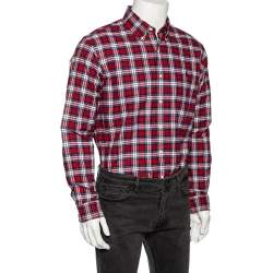 Pre Owned قميص رالف لورين قطن كاروهات أحمر أزرار أمامية مقاس كبير (لارج) 