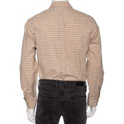 Pre Owned Ralph Lauren Beige Checked Cotton Button Front Custom Fit Shirt M