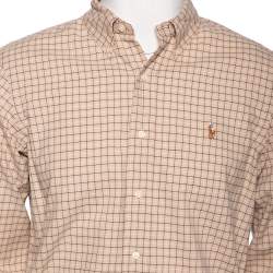 Pre Owned Ralph Lauren Beige Checked Cotton Button Front Custom Fit Shirt M