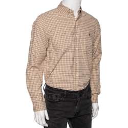 Pre Owned Ralph Lauren Beige Checked Cotton Button Front Custom Fit Shirt M