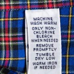 Pre Owned قميص رالف لورين قطن كاروهات أزرق أزرار أمامية قصة كلاسيكية مقاس وسط (ميديوم)